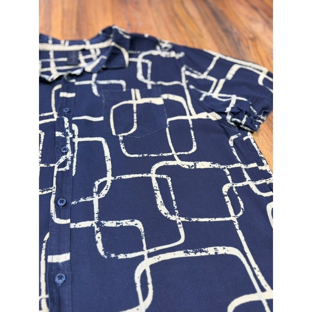 Soul Star England Mens L Geometric Rayon Shirt Euro Summer Resort Retro - Picture 3 of 10